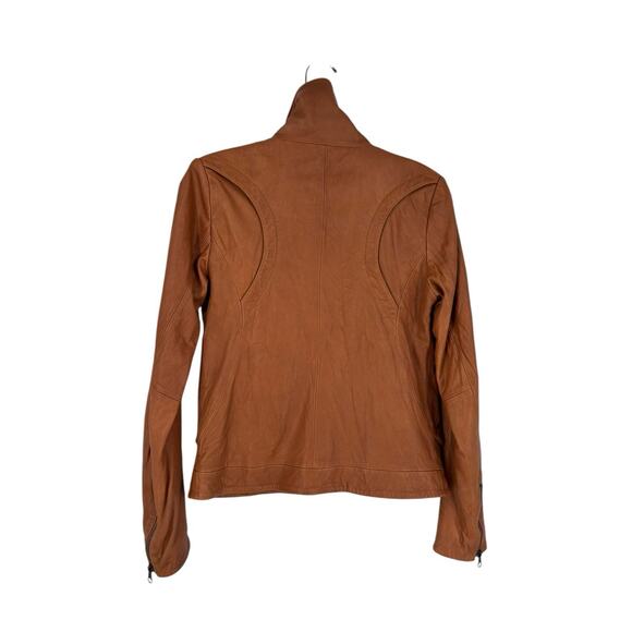 Doma Leather Bikercore Jacket Cognac Zippered Pockets Size Small Moto Collared - Picture 3 of 16